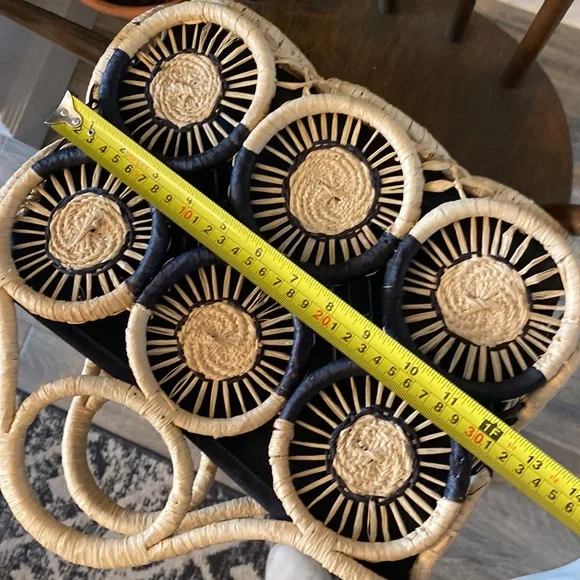 Tommy Bahama Women's Black Tan Medallion Straw Ring Handle Basket Tote Bag - Picture 6 of 11